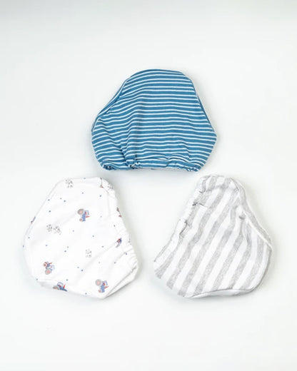 BeeLittle White & Blue Briefs-Tractor-Organic Cotton-Pack of 3-For Infants
