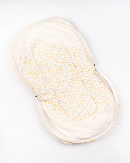 BeeLittle Baby Gadda Set-With Mosquito Net-Organic Cotton-White & Yellow -Mustard Puppy-For Infants