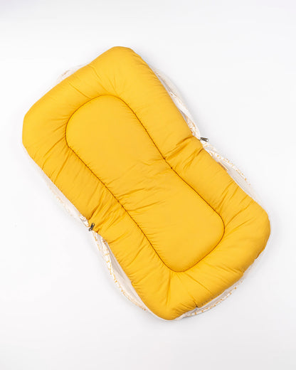 BeeLittle Baby Gadda Set-With Mosquito Net-Organic Cotton-White & Yellow -Mustard Puppy-For Infants