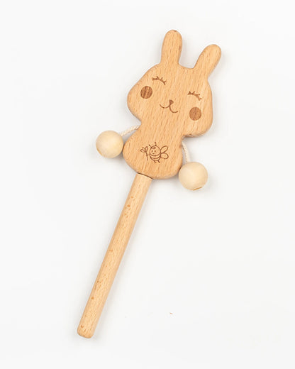 BeeLittle Bunny Stick Rattle Toy-100% Natural Wood-Enhance Motor Skills-For Infants