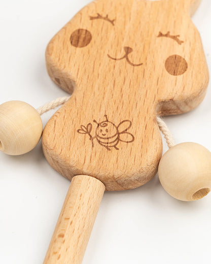BeeLittle Bunny Stick Rattle Toy-100% Natural Wood-Enhance Motor Skills-For Infants