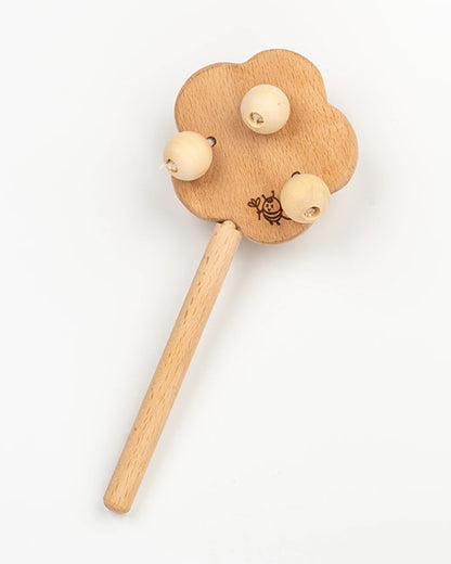 BeeLittle Cloud Stick Rattle Toy-100% Natural Wood-Enhance Motor Skills-For Infants