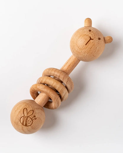BeeLittle Ring O Ring Rattle Toy-100% Natural Wood-Enhance Motor Skills-For Infants