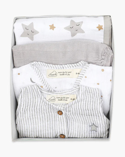 Masilo Metallic Sleepy Star Snuggle Box New Born Gift Set-Pack Of 4-Gift For Baby Shower & Baby Birthday