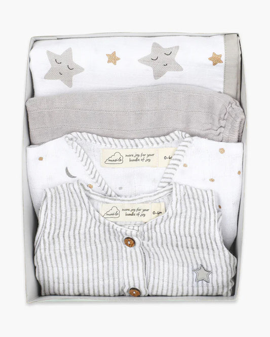 Masilo Metallic Sleepy Star Snuggle Box New Born Gift Set-Pack Of 4-Gift For Baby Shower & Baby Birthday