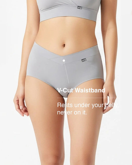 Putchi V-Band Comfort-Fit Bamboo Maternity Panty-Seamless-Pregnancy & Post Delivery-Limestone Grey