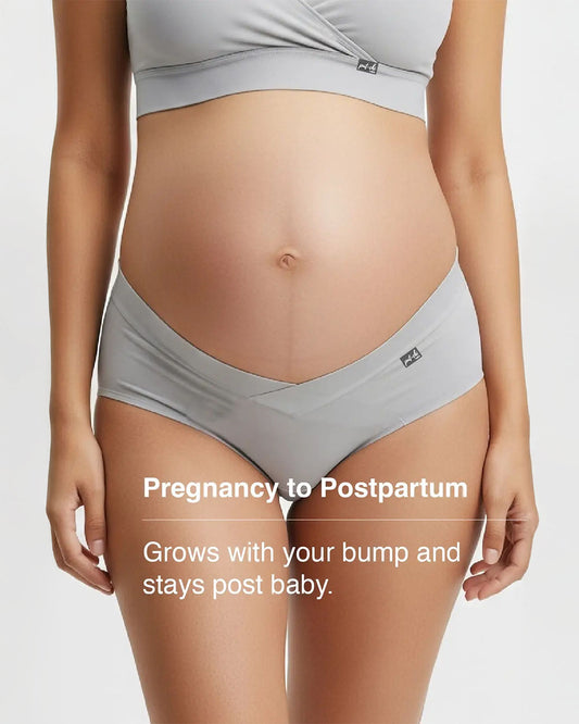 Putchi V-Band Comfort-Fit Bamboo Maternity Panty-Seamless-Pregnancy & Post Delivery-Limestone Grey