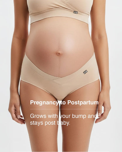 Putchi V-Band Comfort-Fit Bamboo Maternity Panty-Seamless-Pregnancy & Post Delivery-Winter Beige