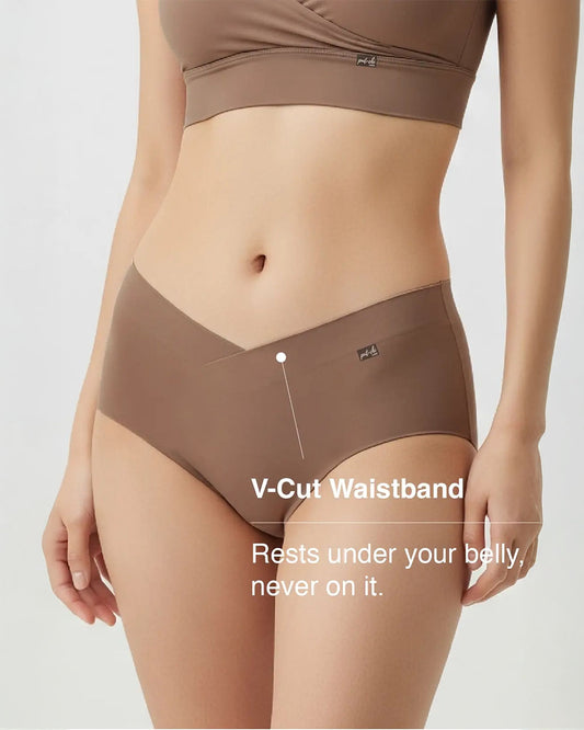 Putchi V-Band Comfort-Fit Bamboo Maternity Panty-Seamless-Pregnancy & Post Delivery-Caribou Brown