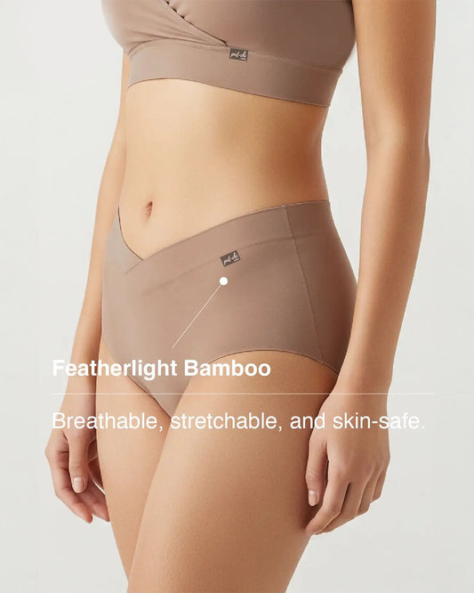 Putchi V-Band Comfort-Fit Bamboo Maternity Panty-Seamless-Pregnancy & Post Delivery-Caribou Brown