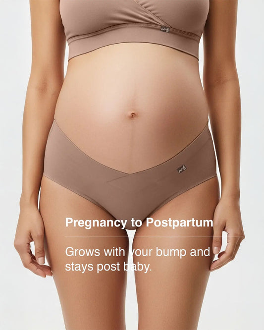 Putchi V-Band Comfort-Fit Bamboo Maternity Panty-Seamless-Pregnancy & Post Delivery-Caribou Brown