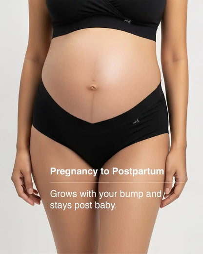 Putchi V-Band Comfort-Fit Bamboo Maternity Panty-Seamless-Pregnancy & Post Delivery-Jet Black