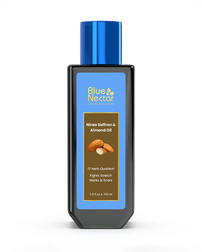 Blue Nectar Stretch Marks Oil-With Saffron and Almond-For Marks, Scars, Aging and Wrinkled Skin-Pregnancy Safe