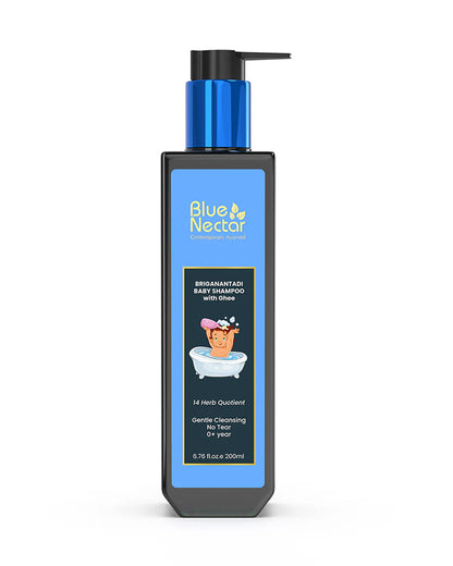 Blue Nectar Baby Hair Oil (100ml), Niraa Baby Top to Toe Wash (200ml) & Briganantadi Baby Shampoo (200ml)-For Gentle Cleansing & Hydration
