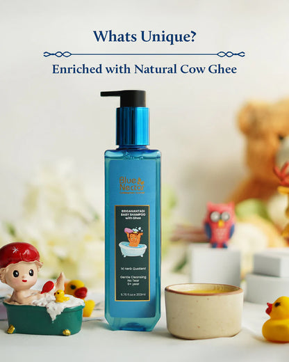 Blue Nectar Baby Hair Oil (100ml), Niraa Baby Top to Toe Wash (200ml) & Briganantadi Baby Shampoo (200ml)-For Gentle Cleansing & Hydration