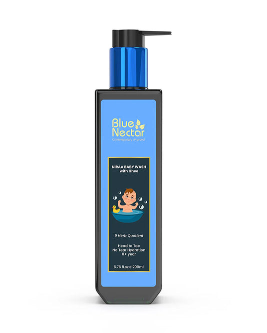 Blue Nectar Baby Hair Oil (100ml), Niraa Baby Top to Toe Wash (200ml) & Briganantadi Baby Shampoo (200ml)-For Gentle Cleansing & Hydration