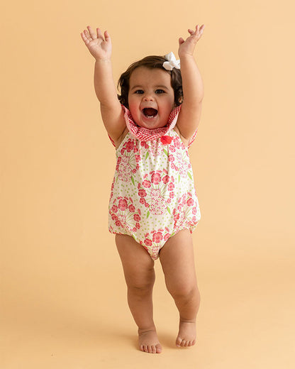 The Almirah White & Pink Romper-Cat-Cotton-For Infants