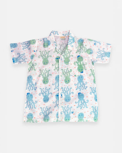 The Almirah White & Light Blue Shirt-Octopus-Cotton-For Infants