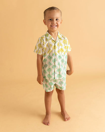 The Almirah White & Green Shirt & Shorts Set-Cocotree-Cotton-For Infants