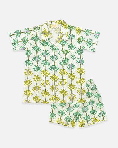 The Almirah White & Green Shirt & Shorts Set-Cocotree-Cotton-For Infants