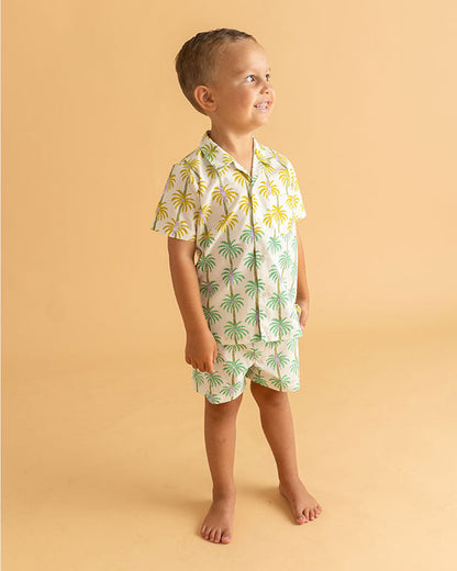 The Almirah White & Green Shirt & Shorts Set-Cocotree-Cotton-For Infants