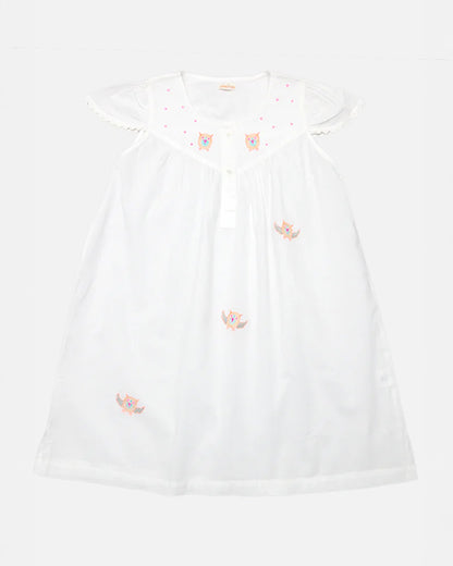 The Almirah White Dress-White Owl-Cotton-For Infants