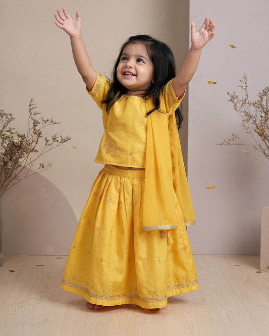 The Almirah Yellow Lehenga Set-Gota Embellished-Chanderi-For Infants