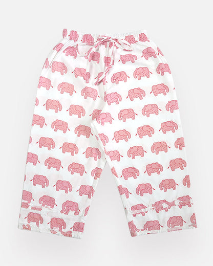 The Almirah White & Pink Nightsuit-Hathi March-Cotton-For Infants