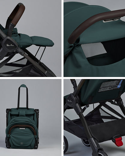 Silver Cross Clic 2 Cabin Friendly Stroller-One Hand Fold-Flat Reclining Seat-Includes Rain Cover-2 Years Warranty-Pram for 0 to 4Y (Upto 22 Kg)-Conifer