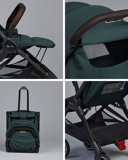 Silver Cross Clic 2 Cabin Friendly Stroller-With Snack Tray & Stroller Bag-One Hand Fold-Includes Rain Cover-For 0 to 4Y (Upto 22 kg)-Conifer