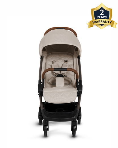 Silver Cross Clic 2 Cabin Friendly Stroller-One Hand Fold-Flat Reclining Seat-Includes Rain Cover-2 Years Warranty-Pram for 0 to 4Y (Upto 22 Kg)-Latte