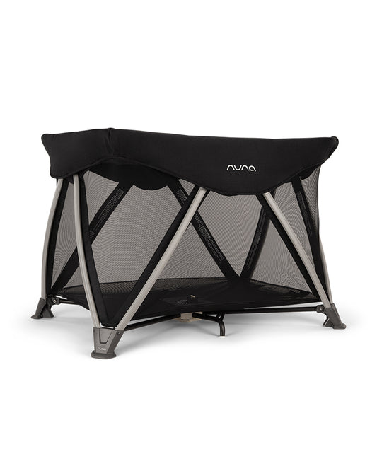 Nuna SENA Aire Travel Cot & Playard-With Triple-Layered Mesh Mattress-360 Degree Airflow-One Hand Fold-Light Weight & Portable-Includes Travel Bag-0 to 3Y-Caviar
