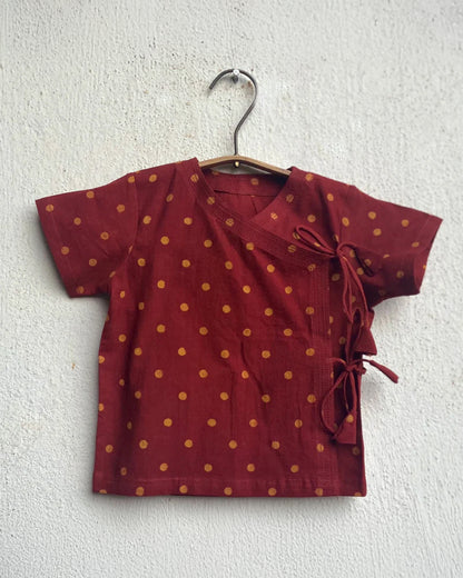 Whitewater Kids Maroon Kimono Jhabla-Polka Dots-100% Organic Cotton-For Infants