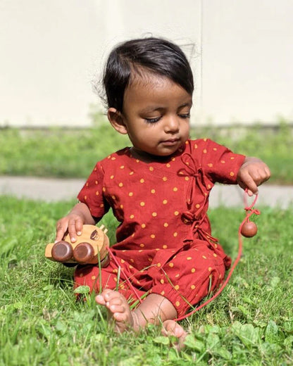 Whitewater Kids Maroon Kimono Jhabla-Polka Dots-100% Organic Cotton-For Infants