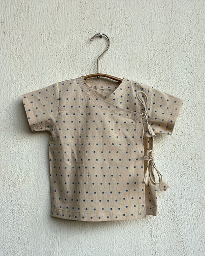 Whitewater Kids Beige Kimono Jhabla-Polka Dots-100% Gots Certified Organic Cotton-For Infants