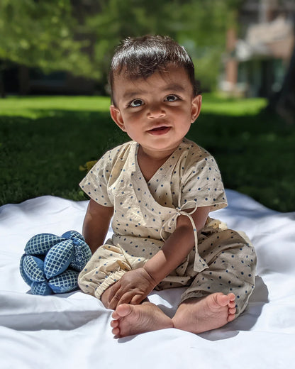 Whitewater Kids Beige Kimono Jhabla-Polka Dots-100% Gots Certified Organic Cotton-For Infants