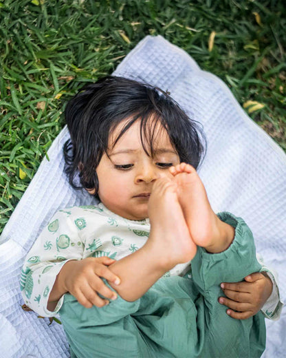 Whitewater Kids Sage Green Jhabla Set-Fish Motifs-100% GOTS Certified Organic Cotton-For Infants