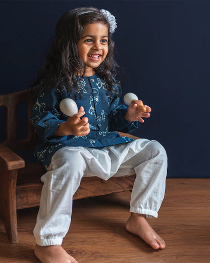 Whitewater Kids Indigo Jhabla Set-Zoo Print-100% Organic Cotton-For Infants