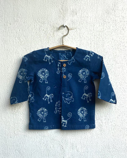 Whitewater Kids Indigo Jhabla Set-Zoo Print-100% Organic Cotton-For Infants
