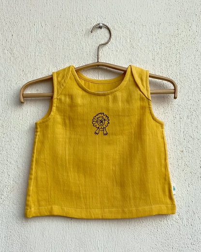 Whitewater Kids Yellow & Indigo Jhabla Set-Zoo Print-100% Organic Cotton-For Infants