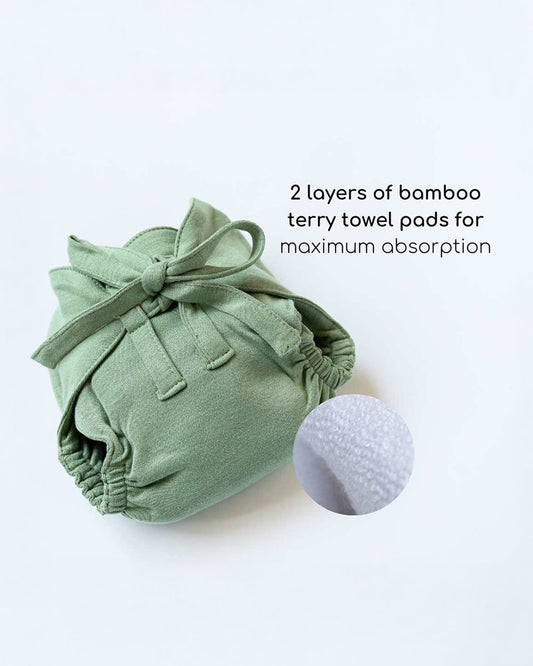 Cocoon Care Sage Green Cloth Nappy-Bamboo Muslin-Washable & Reusable