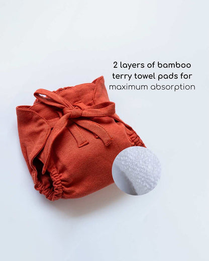 Cocoon Care Orange Rust Cloth Nappy-Bamboo Muslin-Washable & Reusable