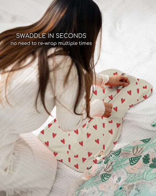 Cocoon Care Heart & Soul Baby Sleeping Bag/Pod-Bamboo Cotton-With 2 Way Zipper-Newborn Bed