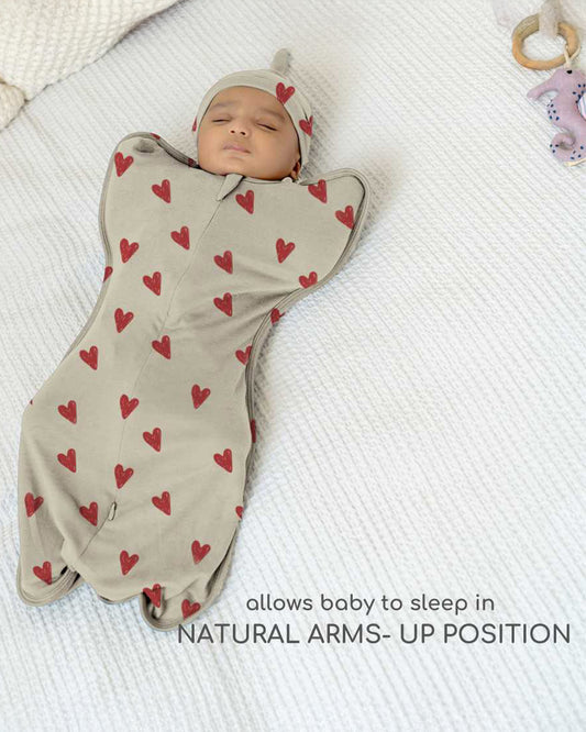 Cocoon Care Heart & Soul Baby Sleeping Bag/Pod-Bamboo Cotton-With 2 Way Zipper-Newborn Bed