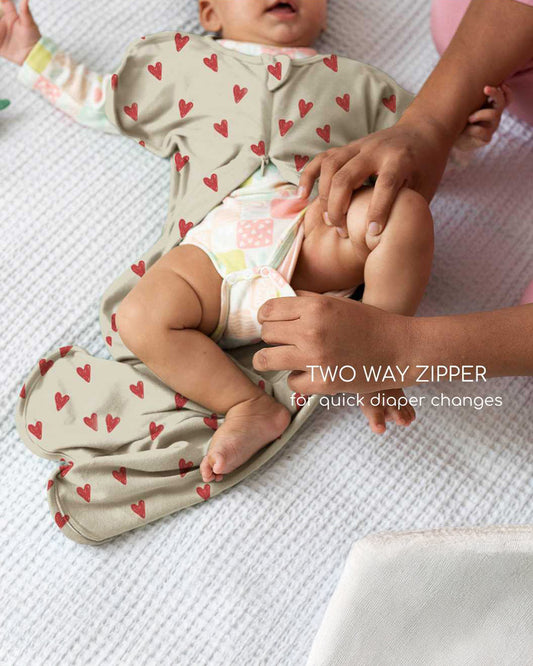 Cocoon Care Heart & Soul Baby Sleeping Bag/Pod-Bamboo Cotton-With 2 Way Zipper-Newborn Bed