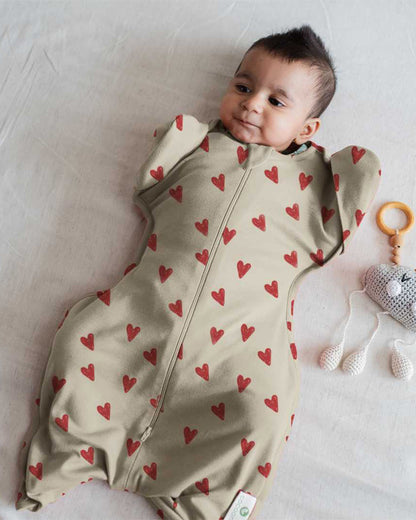 Cocoon Care Bamboo Transition Sleeping Bag/Pod-With Arms Out & Arms Up Options-With Two Way Zipper-Heart & Soul-For Infants-3 to 6M