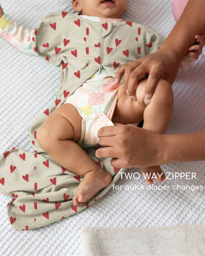 Cocoon Care Bamboo Transition Sleeping Bag/Pod-With Arms Out & Arms Up Options-With Two Way Zipper-Heart & Soul-For Infants-3 to 6M