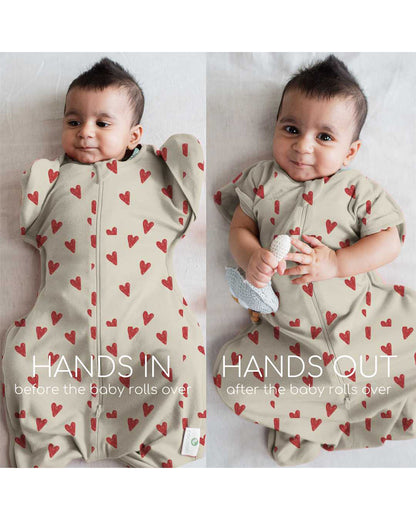 Cocoon Care Bamboo Transition Sleeping Bag/Pod-With Arms Out & Arms Up Options-With Two Way Zipper-Heart & Soul-For Infants-3 to 6M