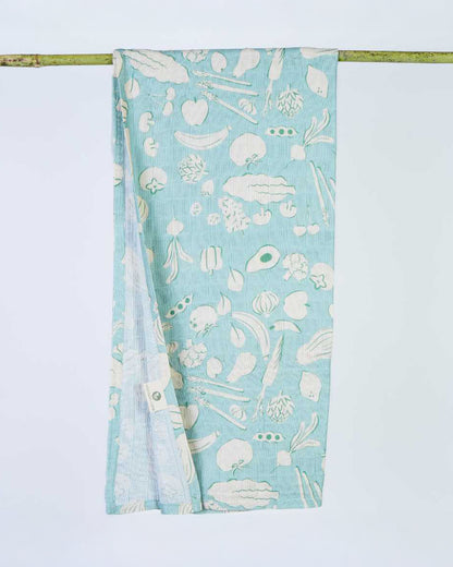 Cocoon Care Veggie Patch Party Bamboo Muslin Swaddle-Light Blue-Infant Wraps