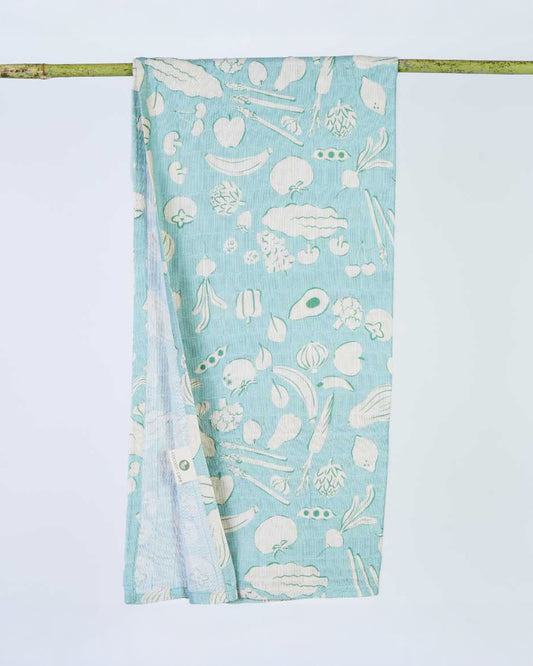 Cocoon Care Veggie Patch Party Bamboo Muslin Swaddle-Light Blue-Infant Wraps